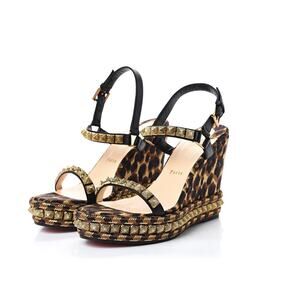 Christian Louboutin Women’s Pyraclou Silk Tiger Studded Wedge Sz 40 US 10